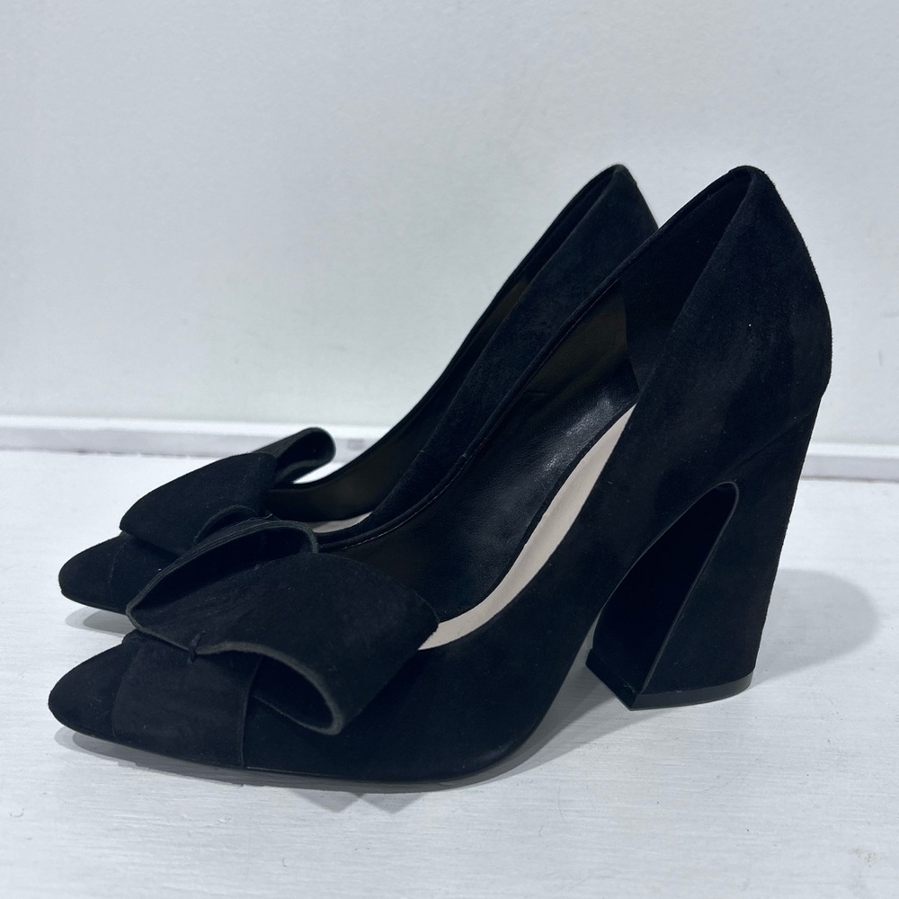Nine West Haddriana Suede Leather Origami Bow Asymmetrical Heel Pumps Size 5.5